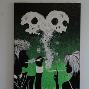 Art painting smoking skull love